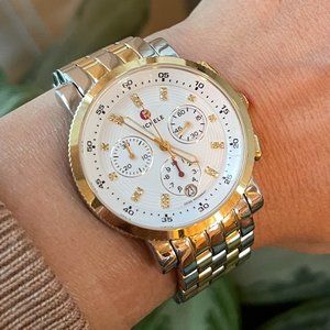 Michele Sport Sail Diamond Two Tone Gold Silver Watch MWW01C000140